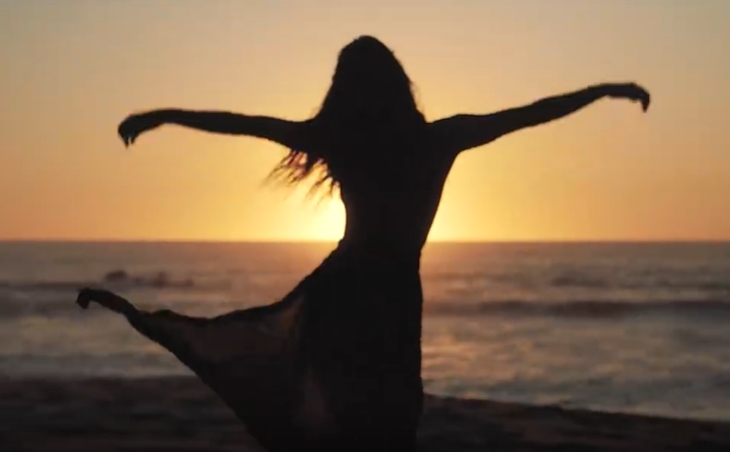 女子海边迎着夕阳跳舞短视频素材